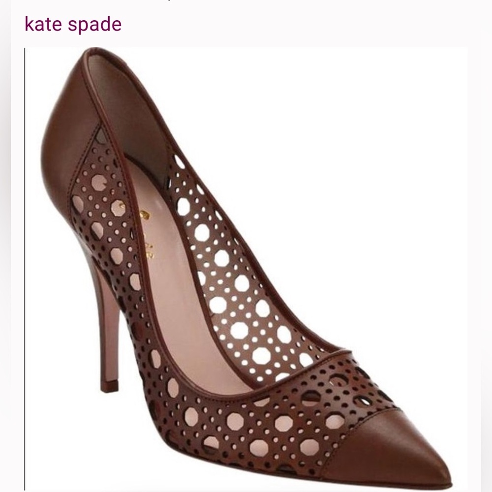 Kate Spade Brown Leather Heels with Perforated Design Lizette Shoes Pumps 9,5